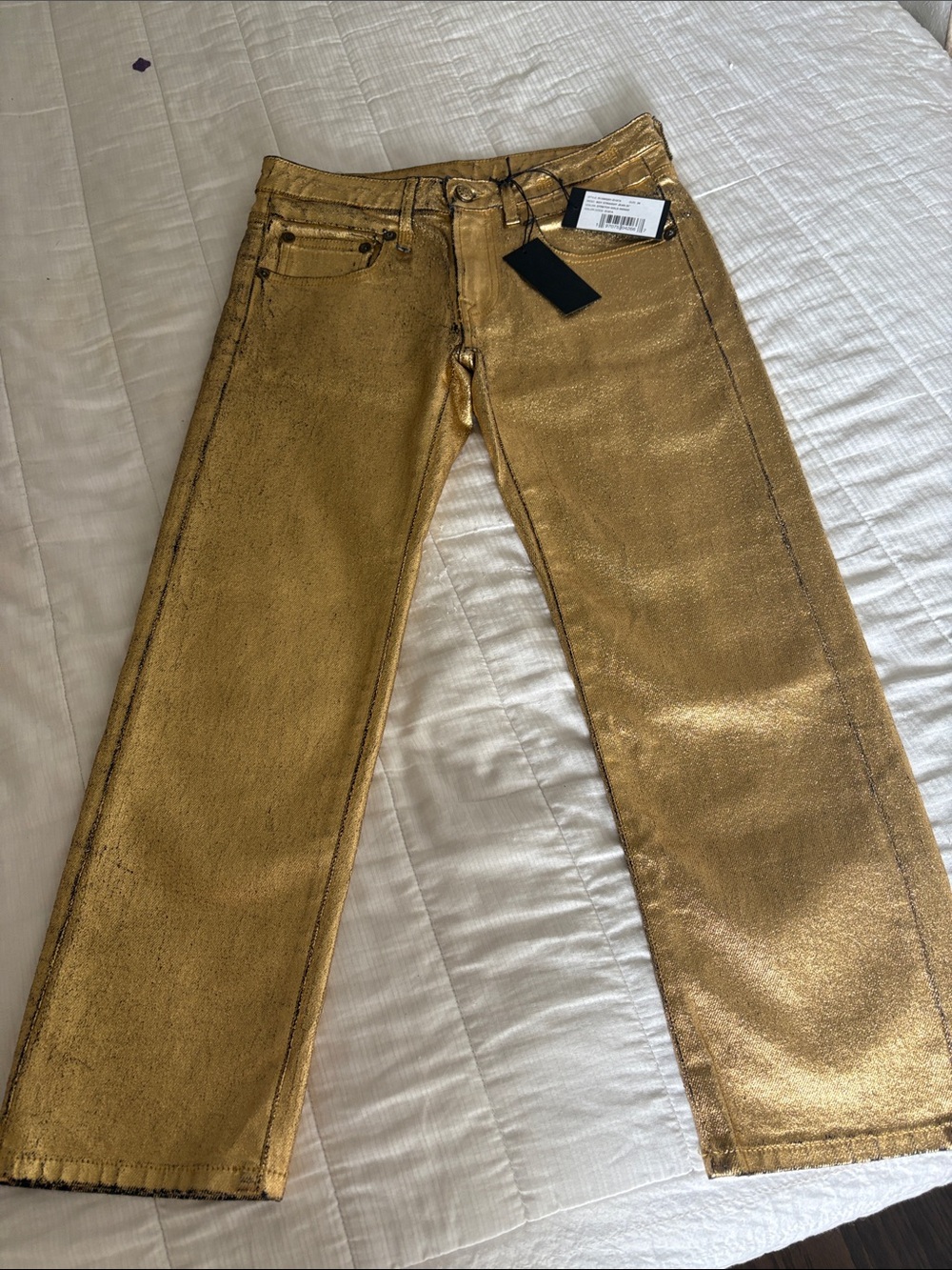 R13 Metallic Gold Boyfriend Jeans